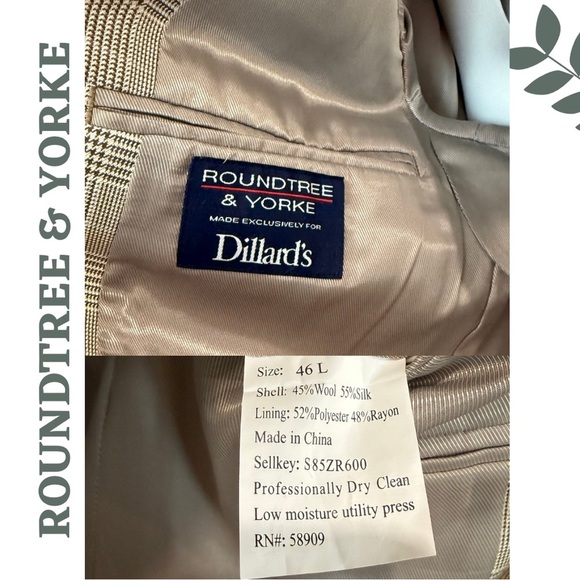 Roundtree & Yorke Wool-Silk Blend Blazer – Size 46L - Picture 8 of 8